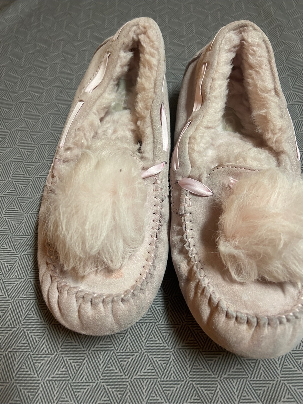UGGCozy Pink Faux-Fur Pom Pom Moccasin Slippers